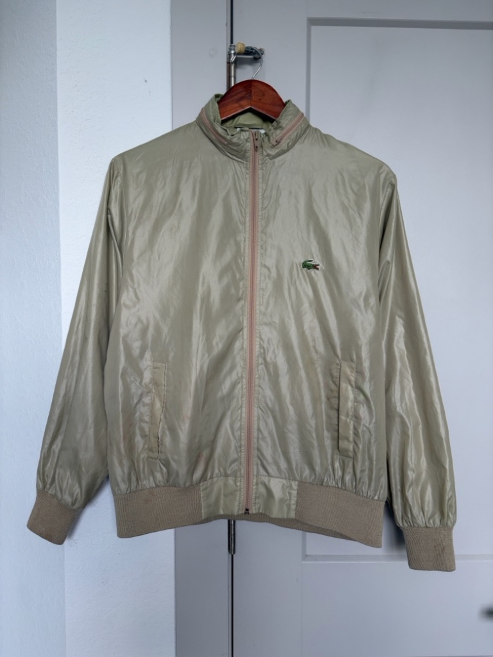VINTAGE IZOD LACOSTE WINDBREAKER BOMBER JACKET BEIGE MEN’S MEDIUM